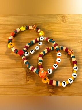 Handmade Happy Fall Yall Multi-Color Beaded Bracelet Set